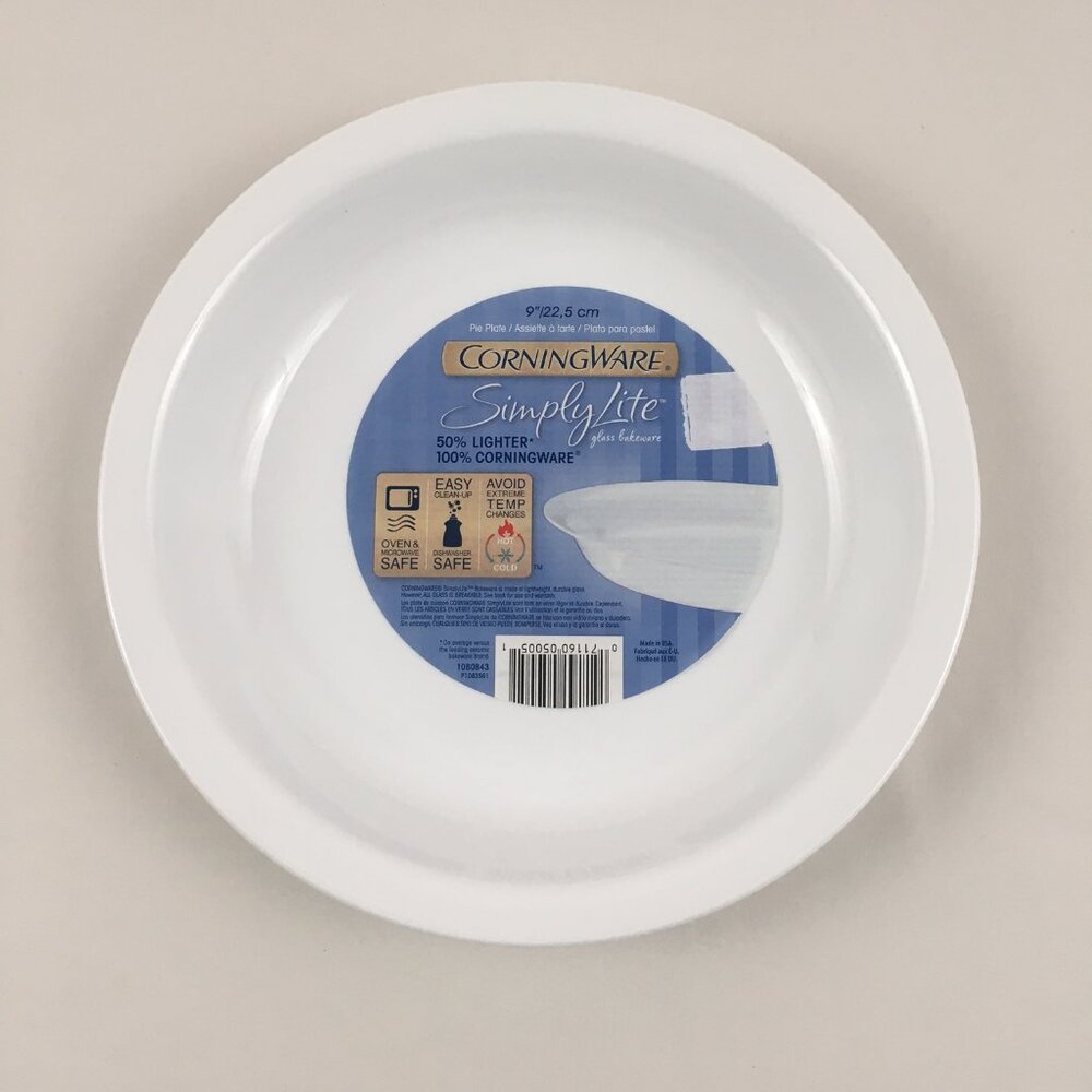 CorningWare Simply Lite White Glass Pie Plate Baking Dish